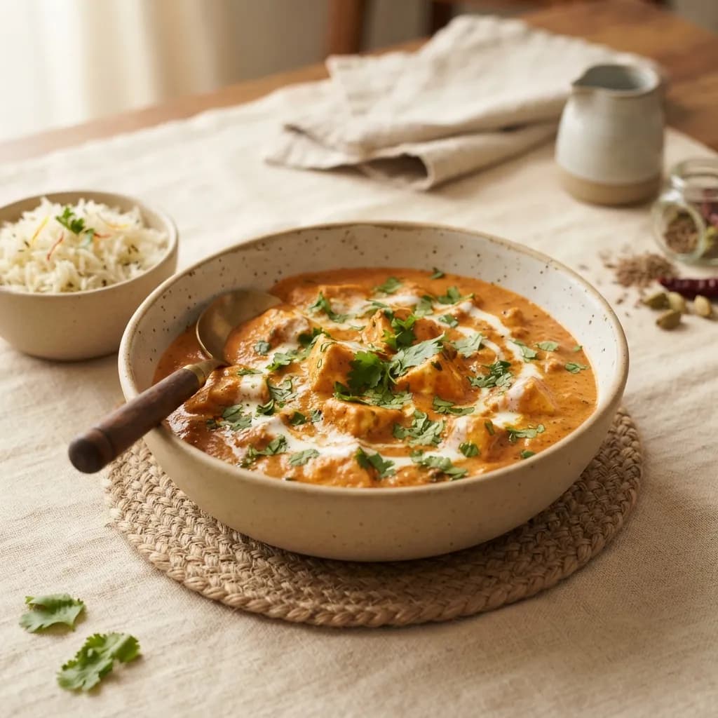 Paneer Butter Masala served in a bowl